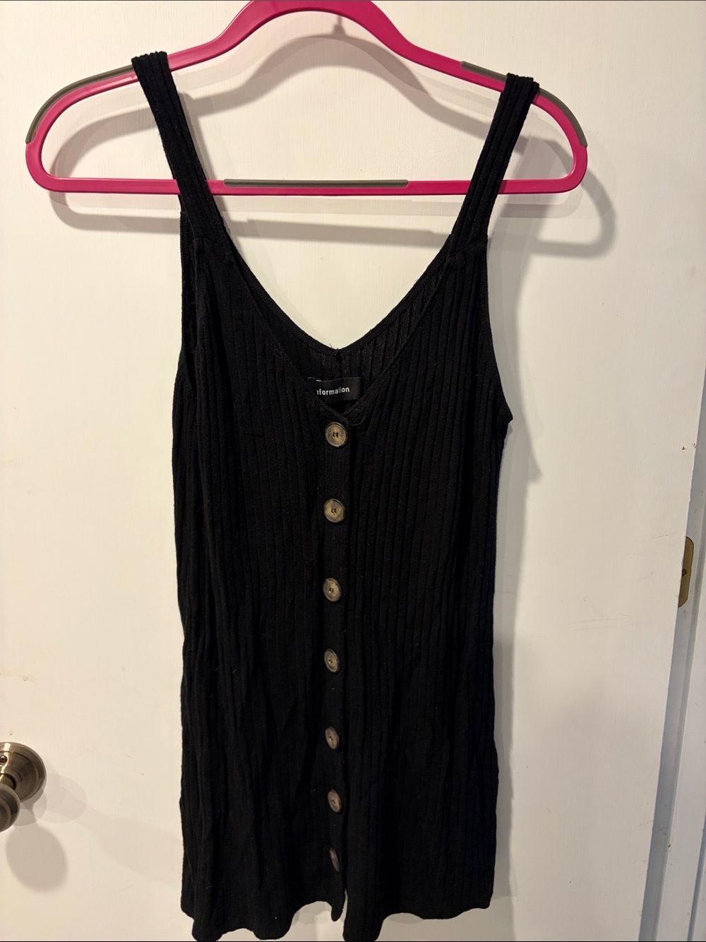 Reformation Black Ribbed Button-Front Tank Dress small